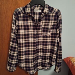 Abercrombie & Fitch Kids Navy and Cream Plaid Shirt Size 9/10
